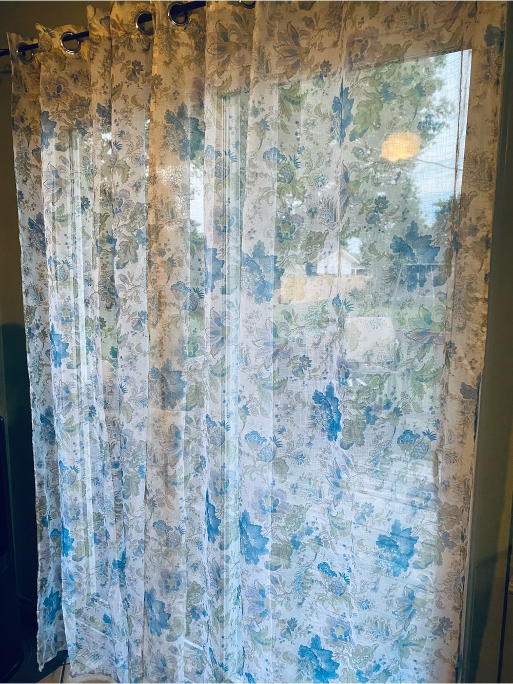 Amazon Blue and Green Floral Semi-Sheer Grommet Curtain Panel-4 panels 64in long